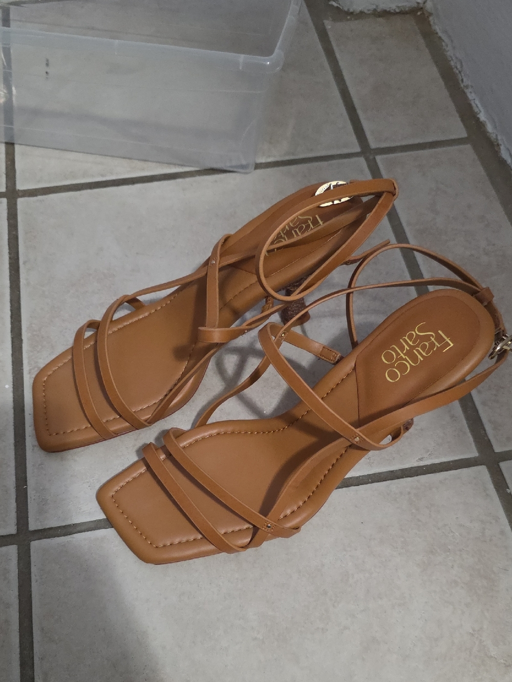 Franco Sarto Cognac Strappy Square-Toe Sandals